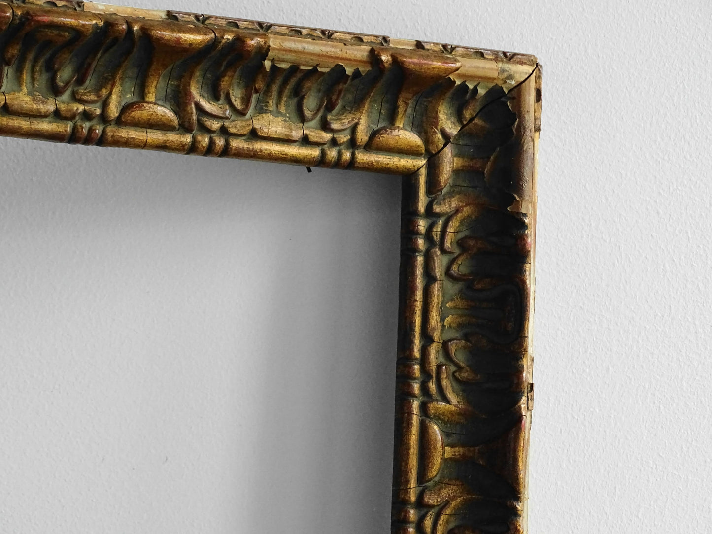 French antique gold picture frame, timeworn antique frame in gilt wood. 