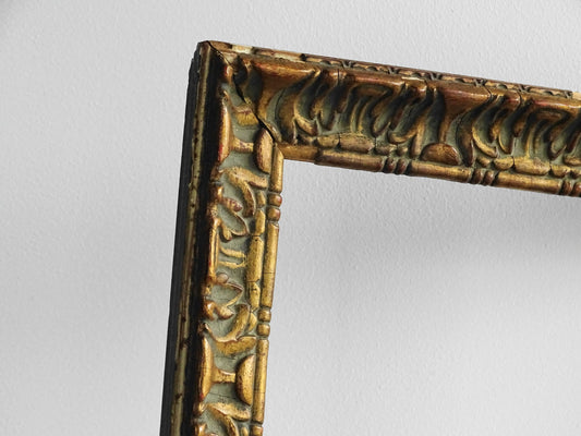 French antique gold picture frame, timeworn antique frame in gilt wood. 