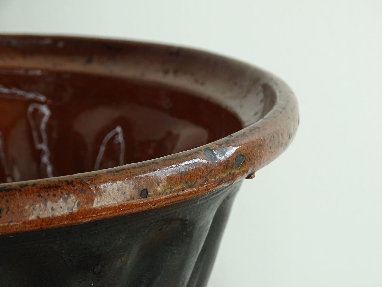 French antique Kougelhopf Mould from Alsace with deep orange glaze