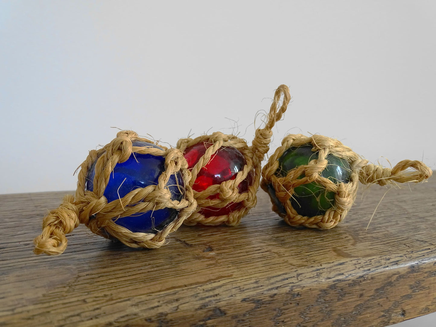 Collection of Small Vintage French Glass Buoys in Blue, Red and Green