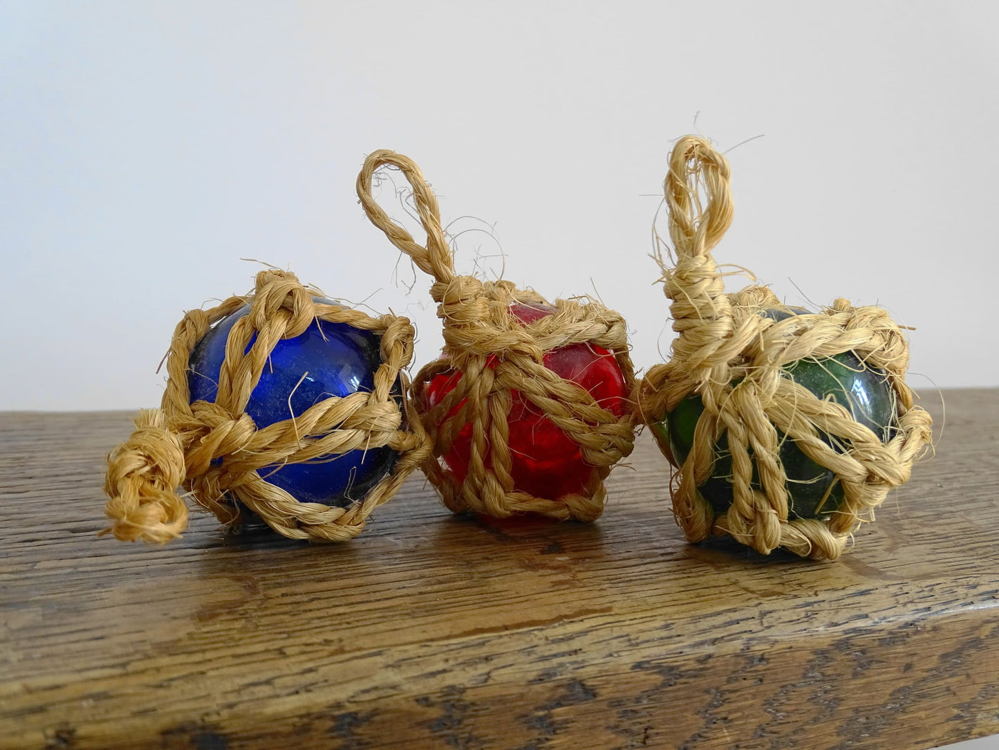 Collection of Small Vintage French Glass Buoys in Blue, Red and Green