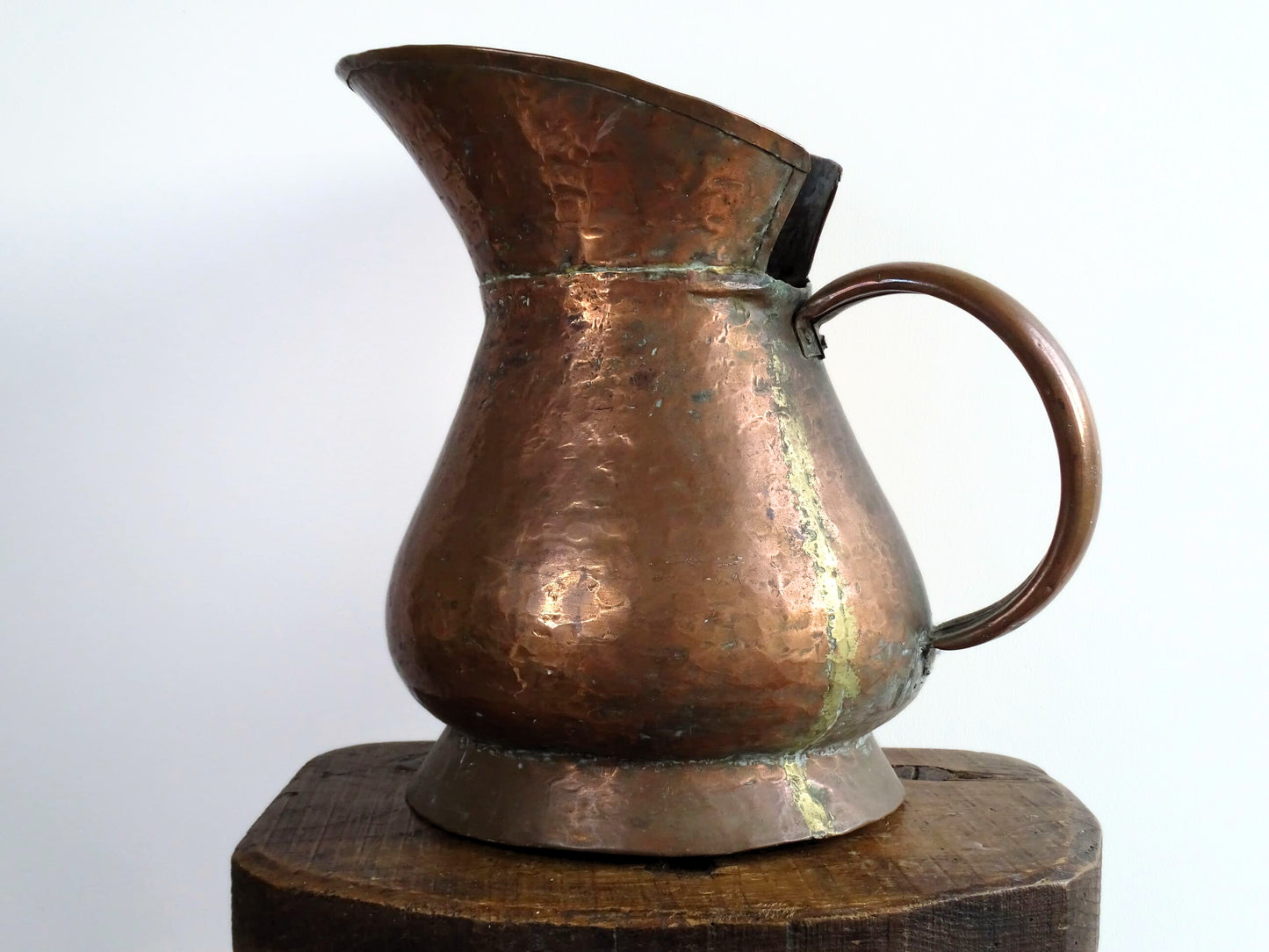 French antique copper pitcher with hammered copper body