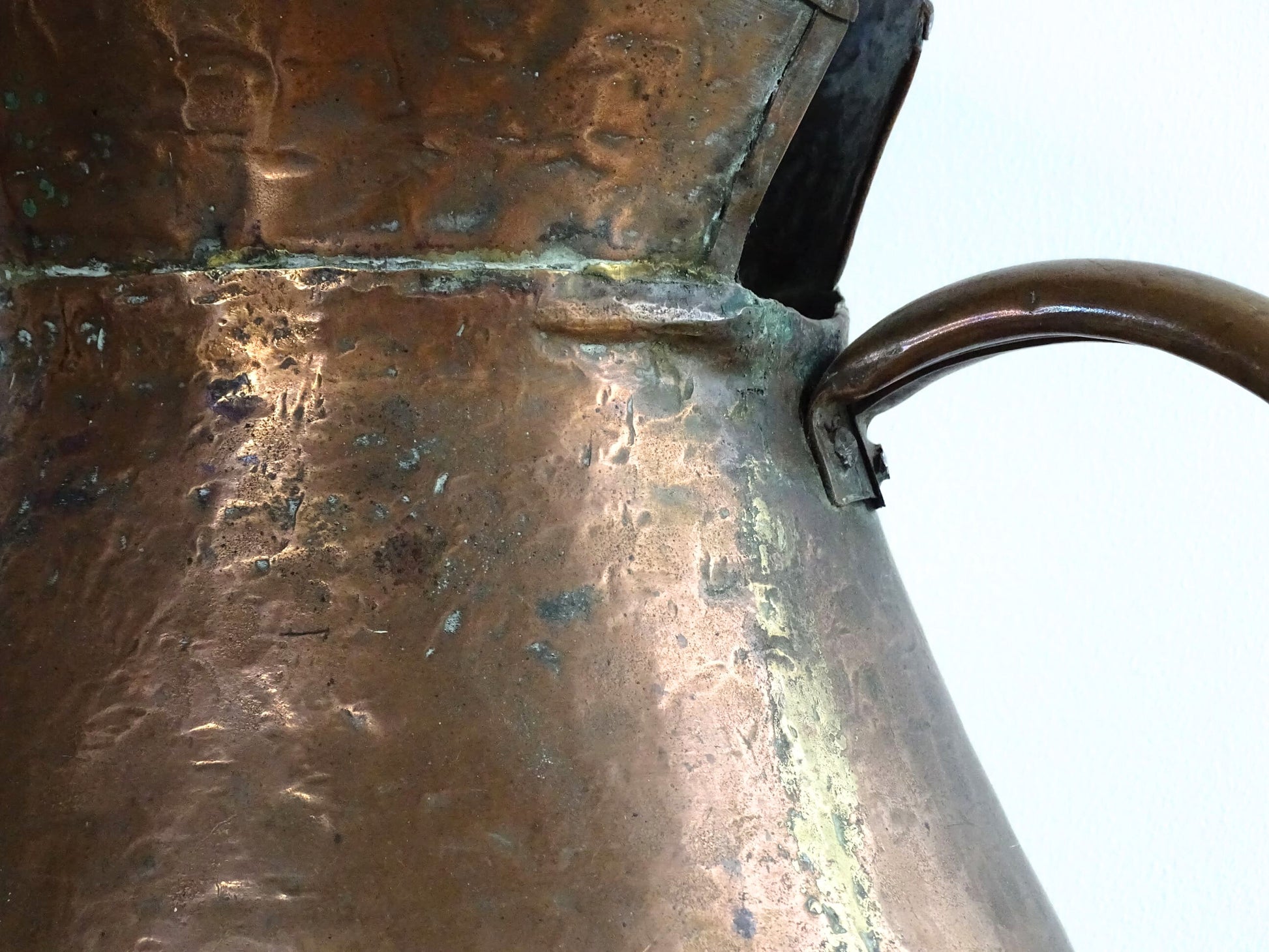 French antique copper pitcher with hammered copper body