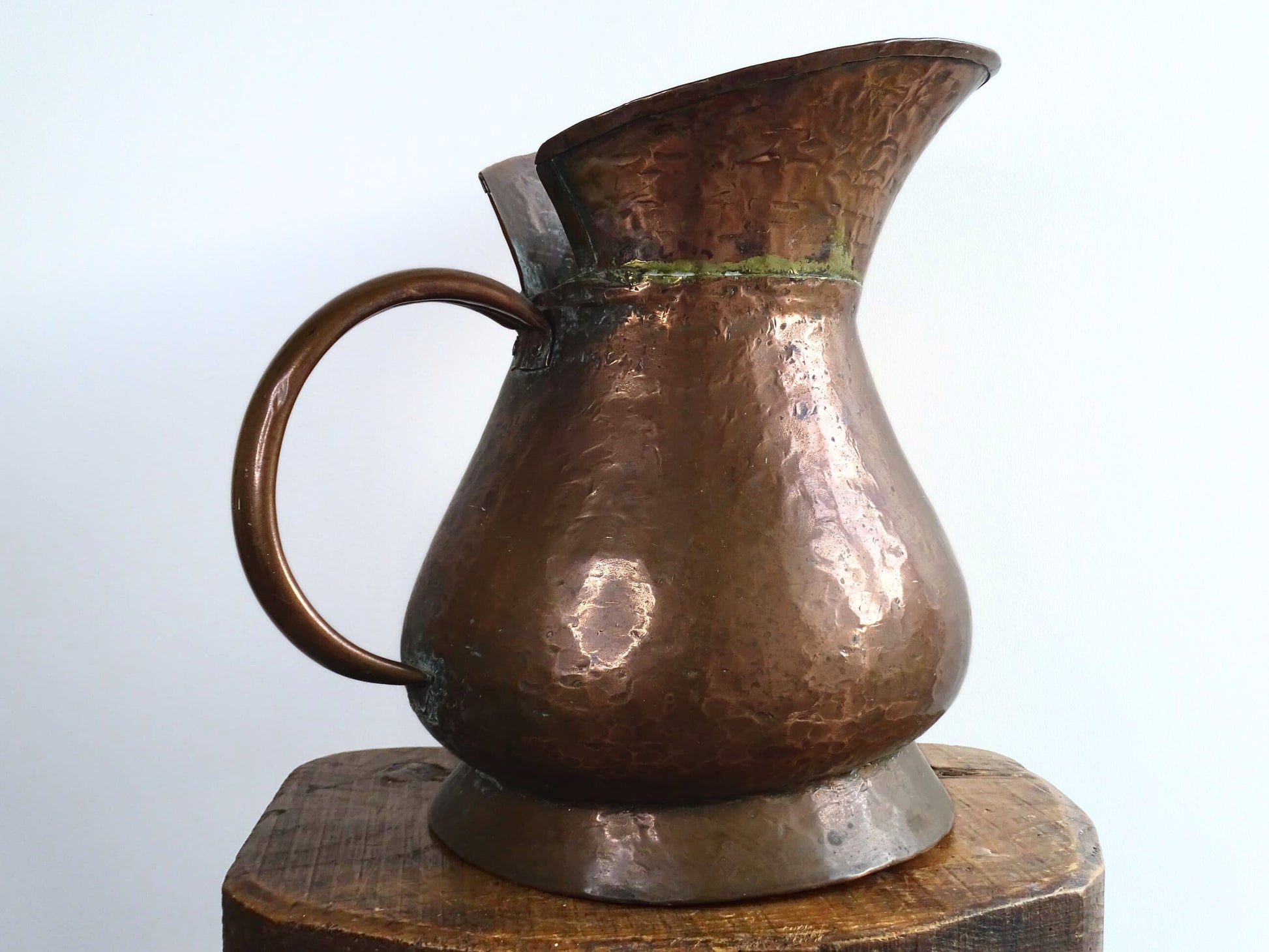 French antique copper pitcher with hammered copper body