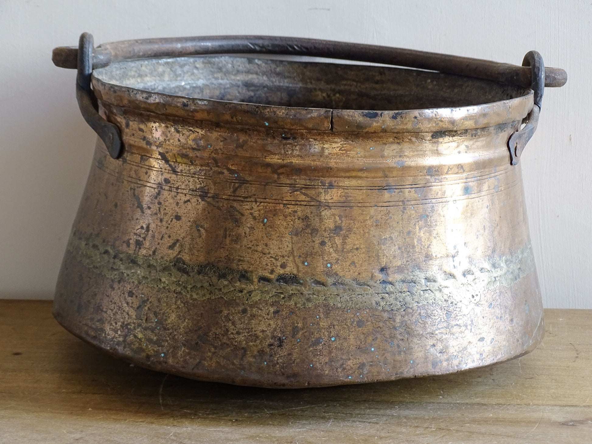 French antique copper cauldron with rich patina
