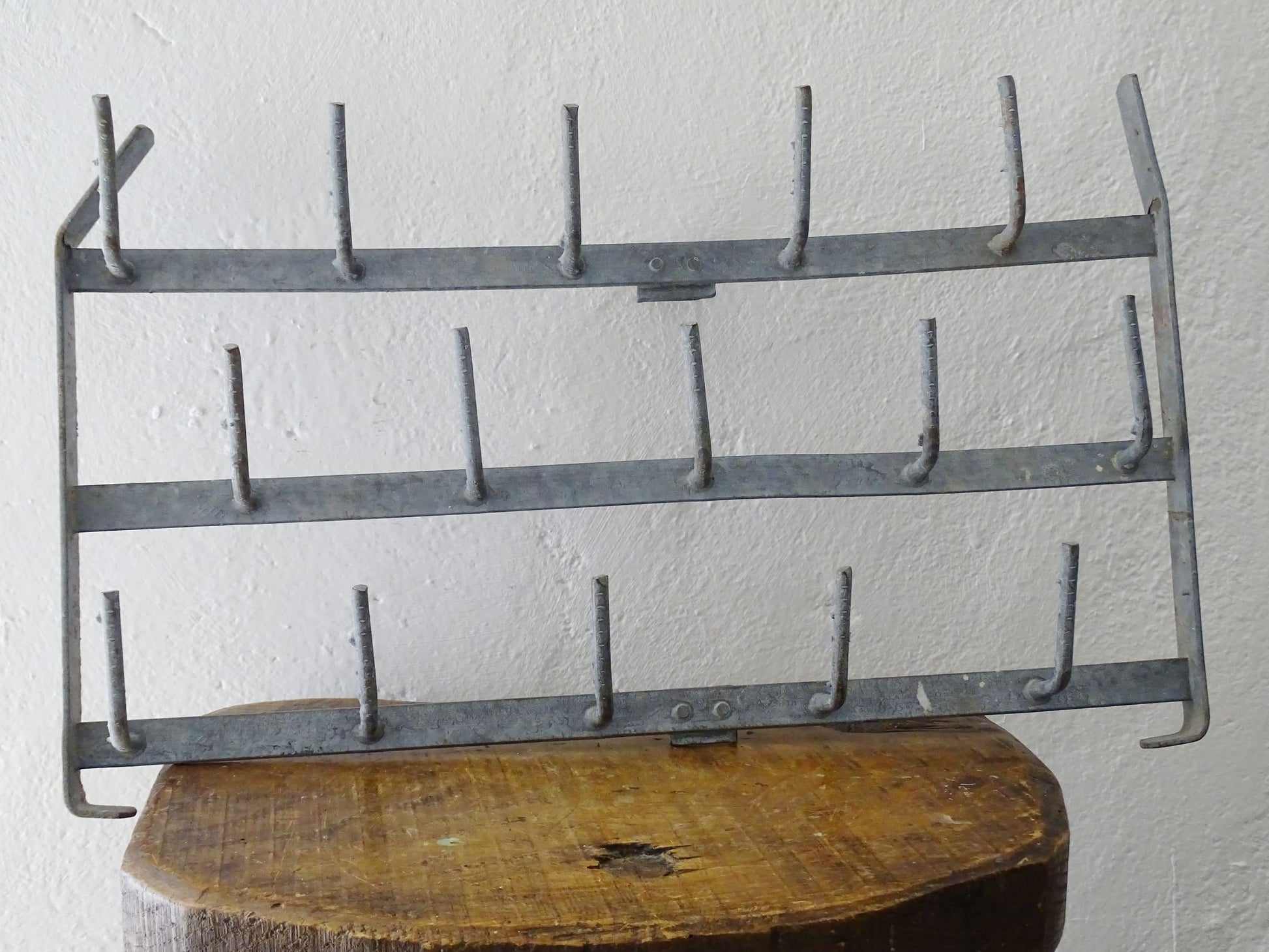 Vintage French Galvanised Herrison Bottle Drying Rack