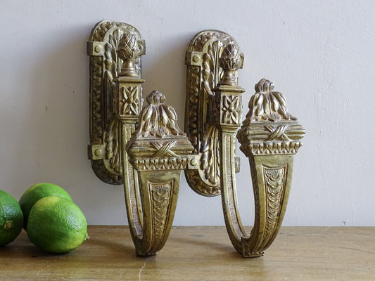 French antique empire style curtain holdbacks in gilt bronze