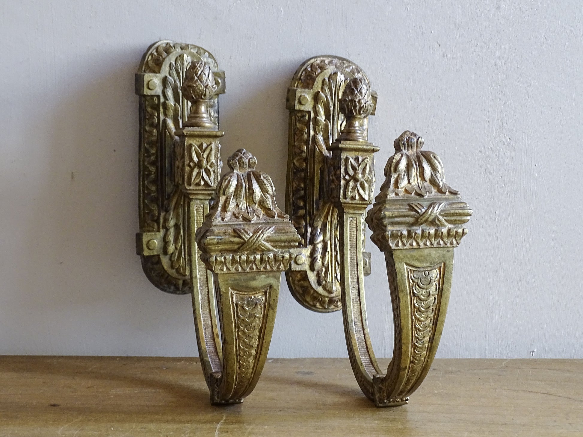 French antique empire style curtain holdbacks in gilt bronze