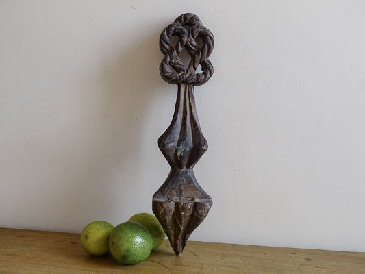 French antique wooden candle sconce with a carved wood detailing and rope effect. Antique wall decor.