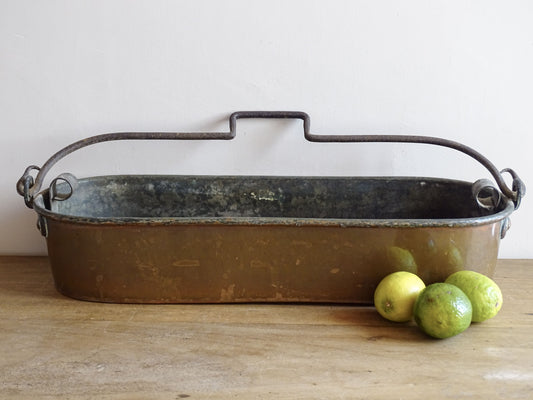 Antique French Copper Poissonnière, Fish Kettle or Fish Poacher with Wrought Iron Handle