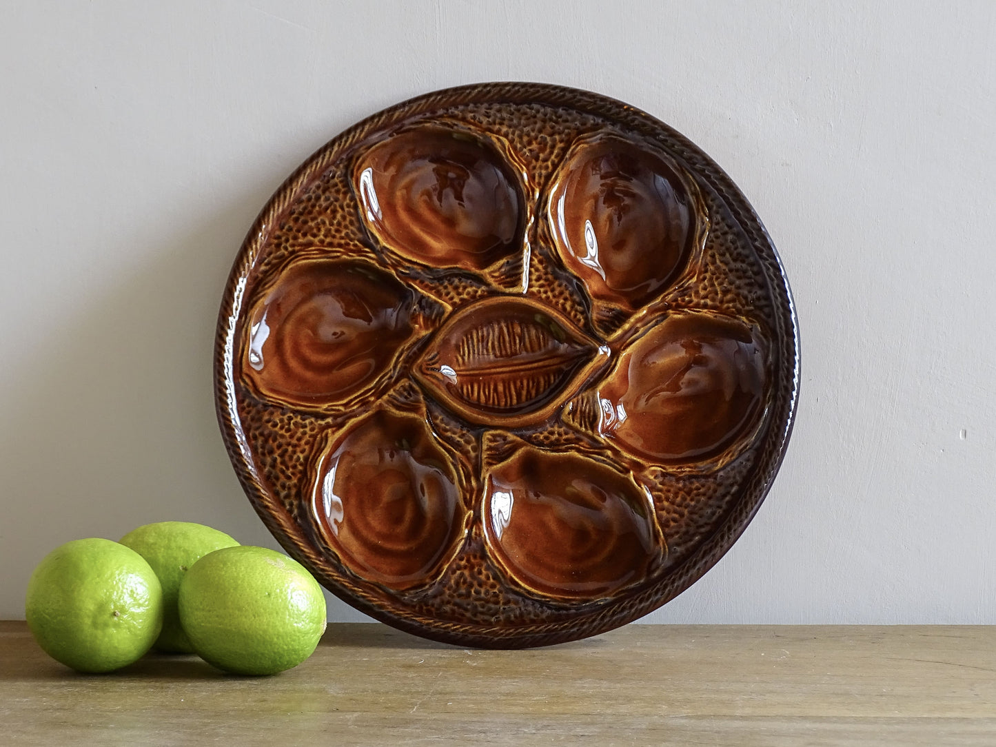 Vintage French Brown Oyster Plate by St Clément