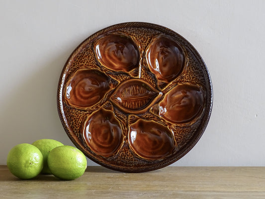 Vintage French Brown Oyster Plate by St Clément