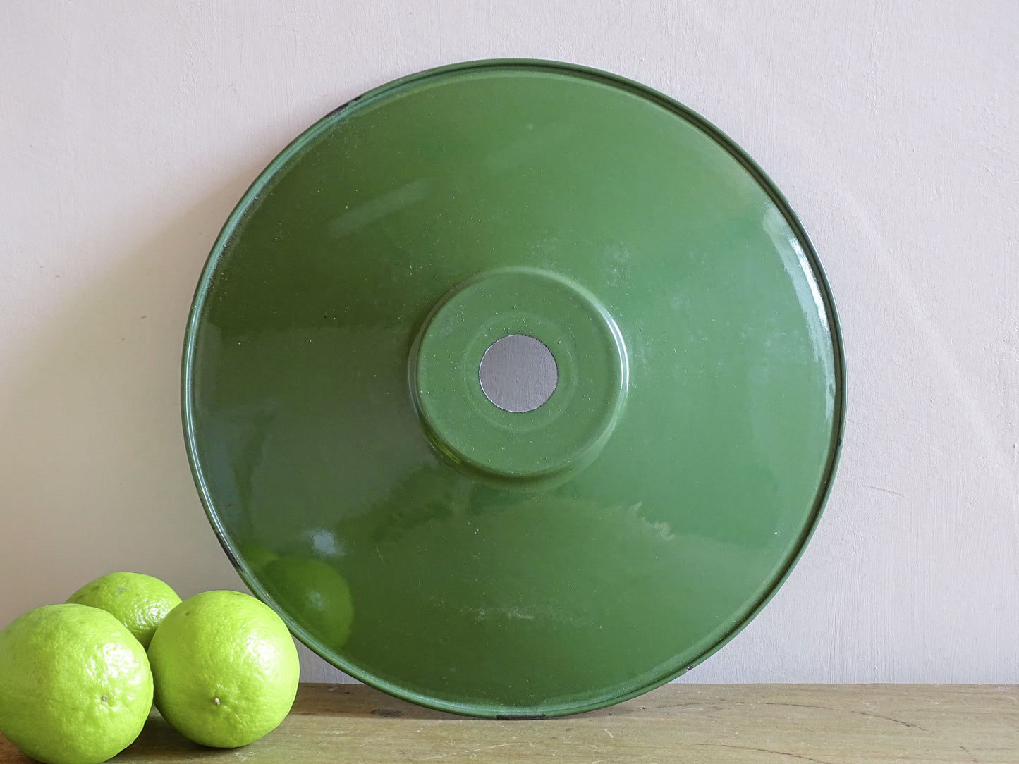 French vintage enamelware light shade in green