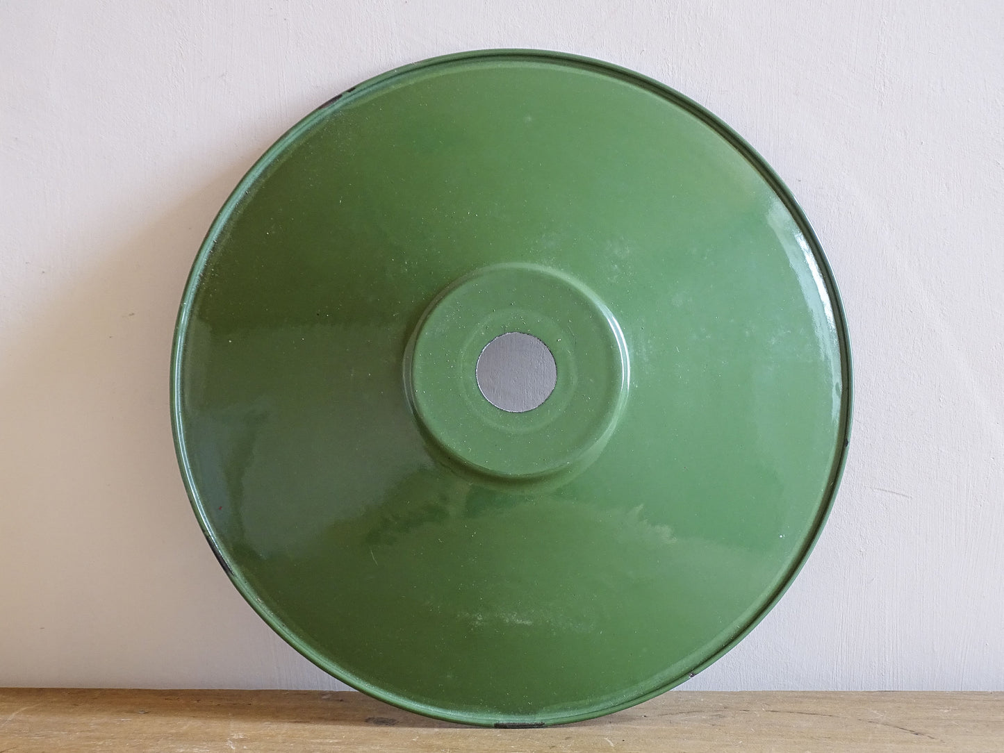 French vintage enamelware light shade in green