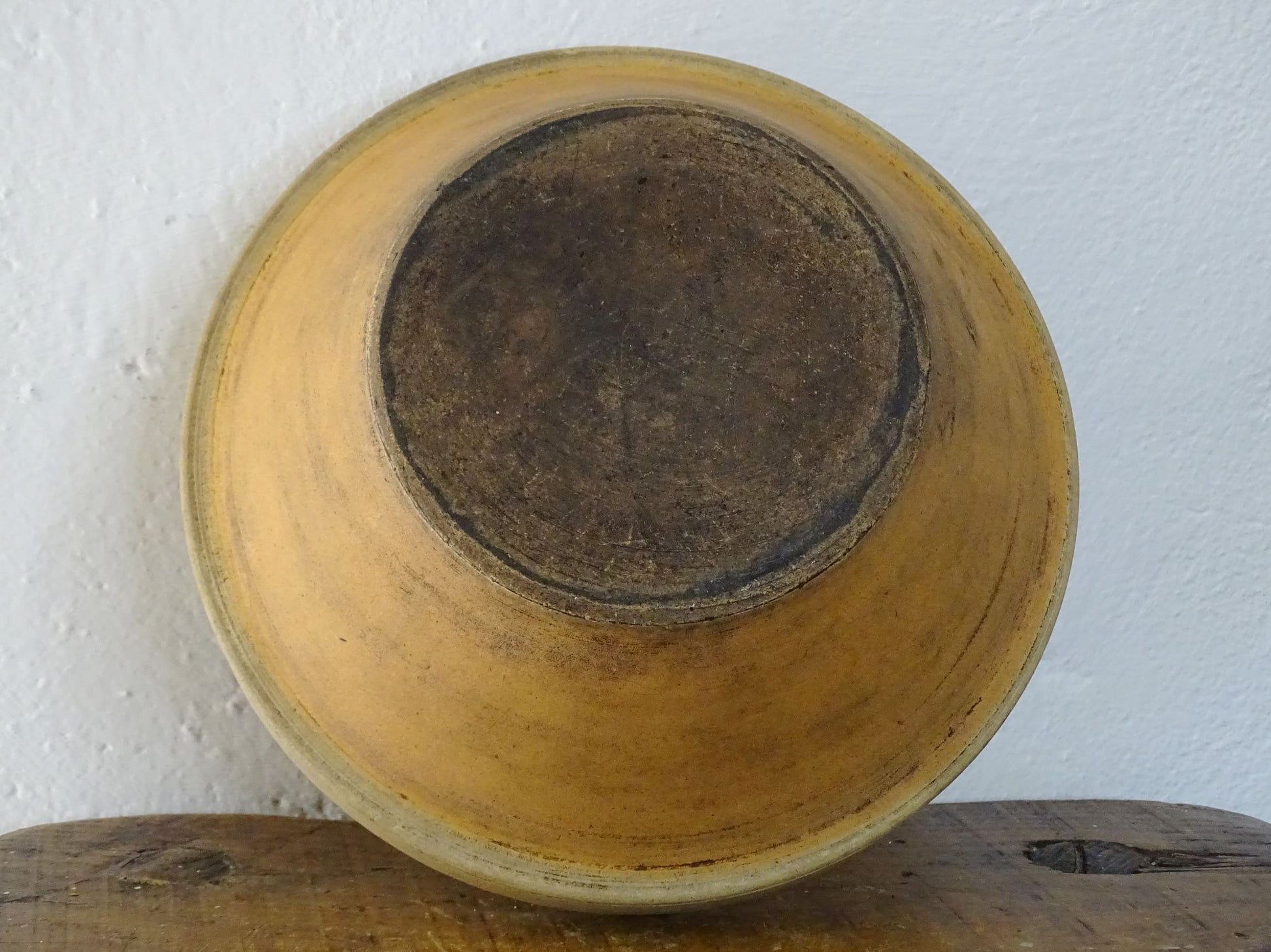 Antique French Ceramic Mixing Bowl with Orange Glazed Interior