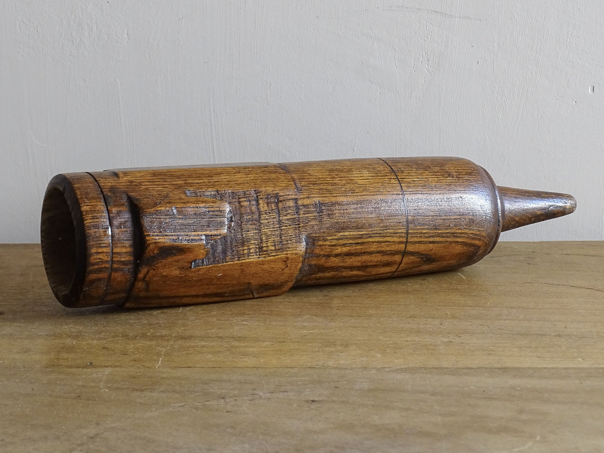 French antique wooden whetstone holder or coffin, with rich patina 