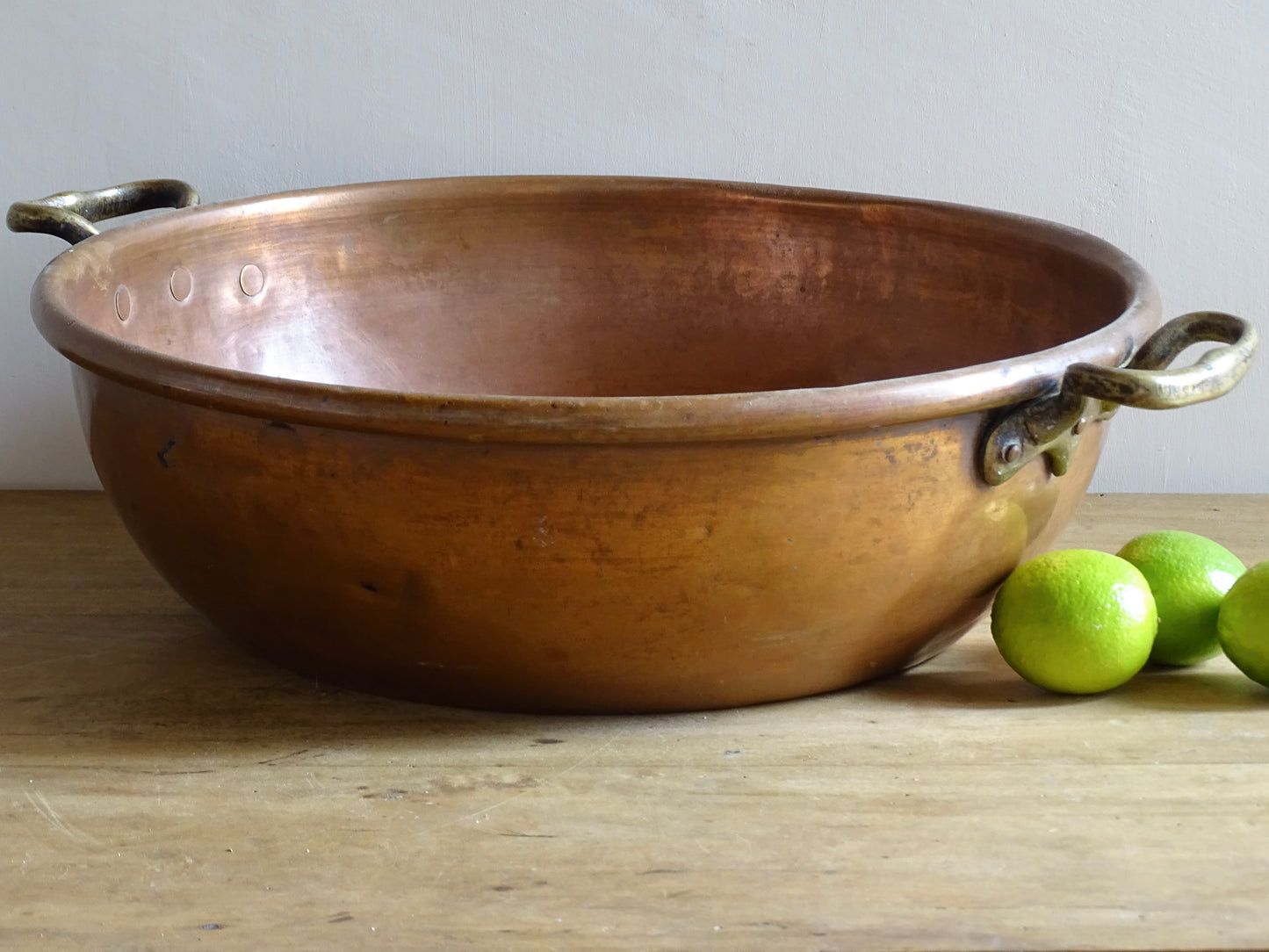 Large Antique Copper Confiture Pan with Brass Handles