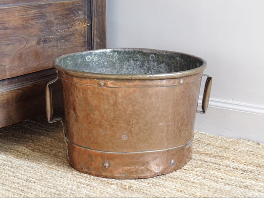 Antique French copper water vessel, rustic farmhouse decor, vintage ferrat from Auvergne with patina, 18th-century copper home accent