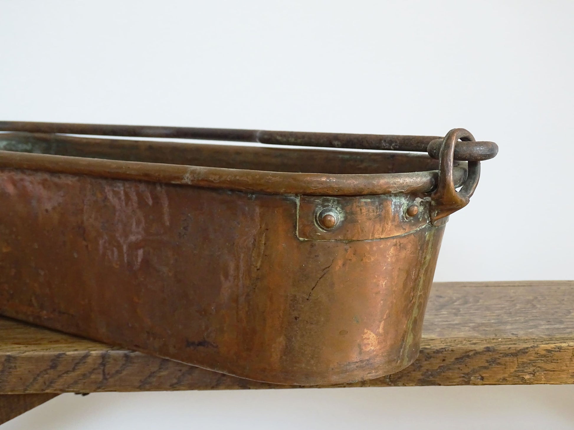 French Antique Copper Fish Poacher with wrought iron handle also known as a Poissonnière or Fish Kettle 