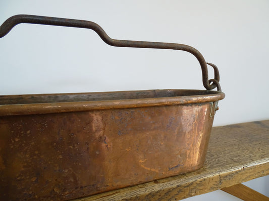 French Antique Copper Fish Poacher with wrought iron handle also known as a Poissonnière or Fish Kettle 