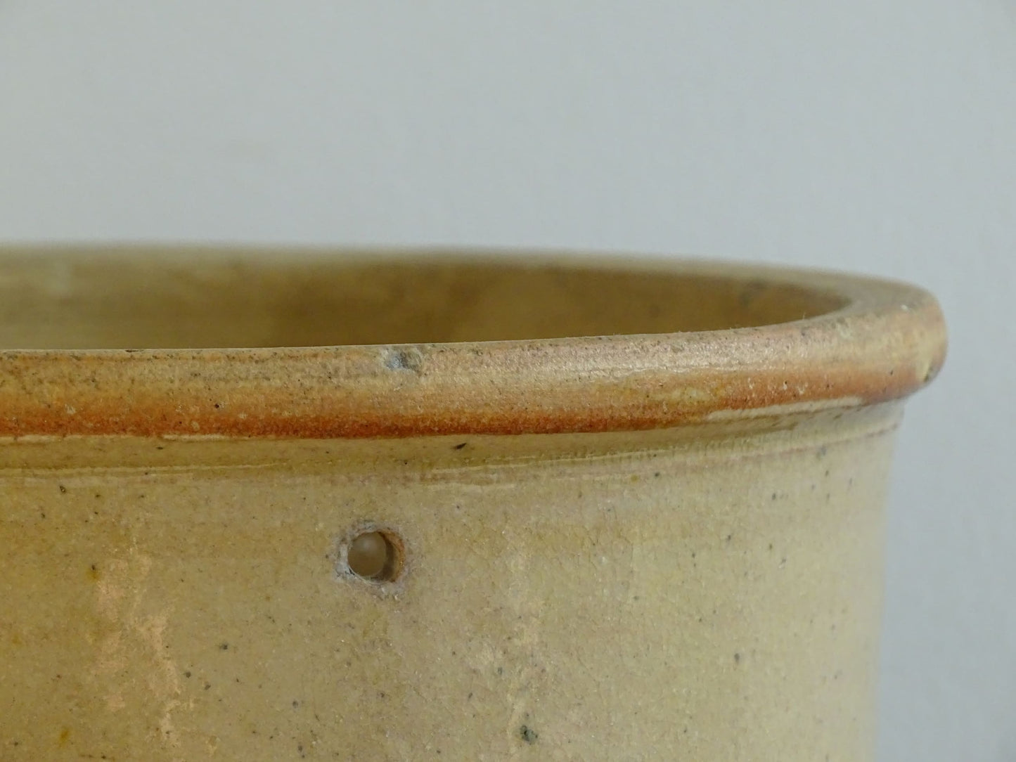 Large French Antique Faisselle Cheese Strainer and orange tone glaze