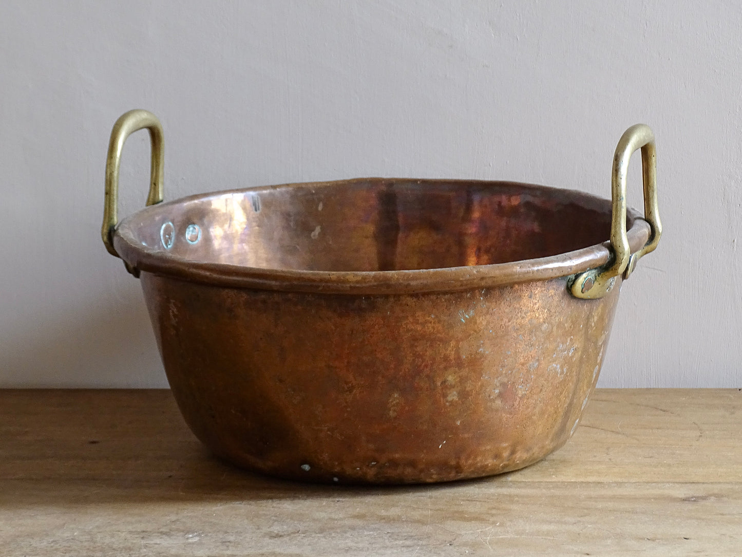Antique French Copper Confiture Pan with Brass Handles