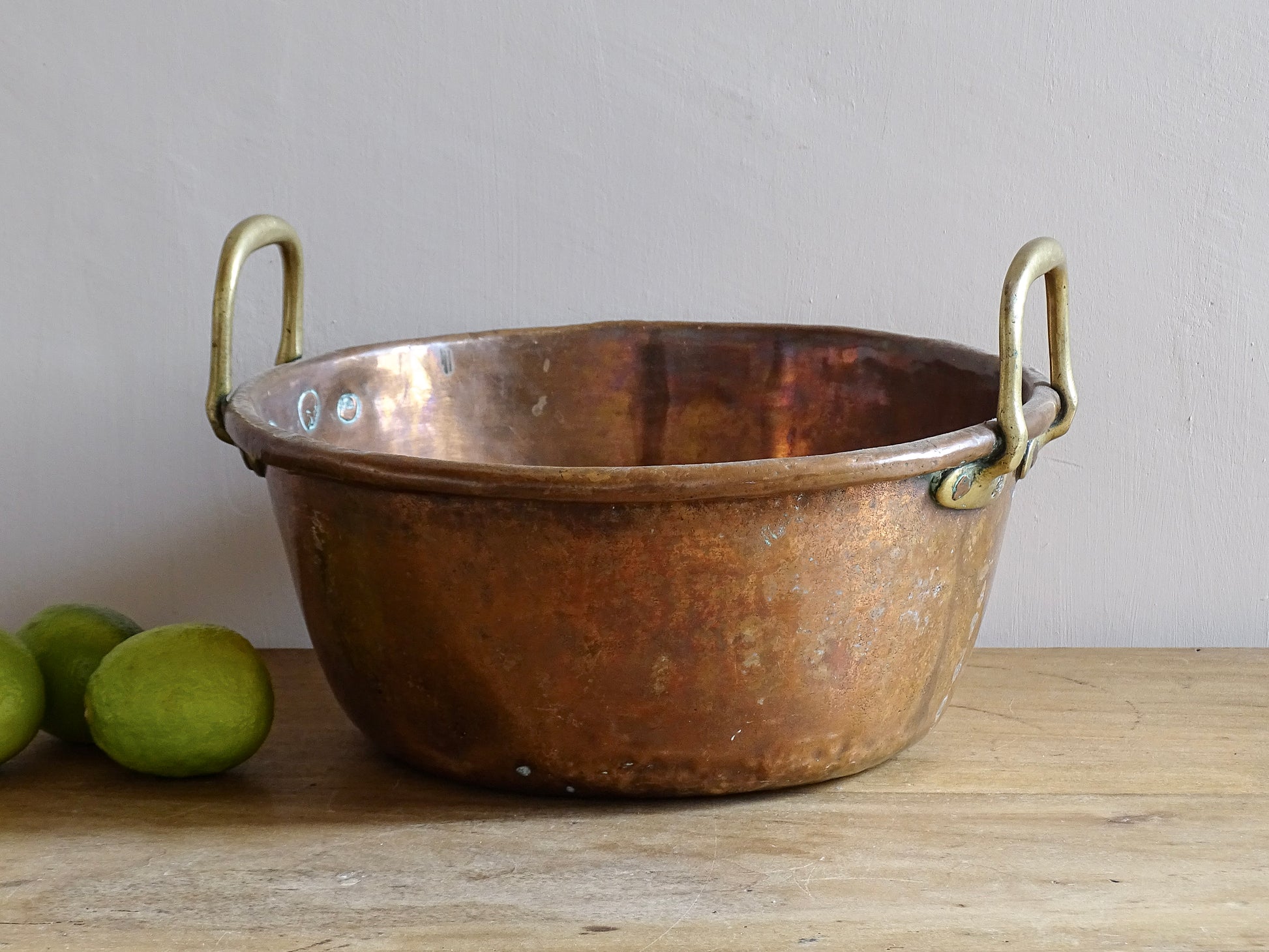 Antique French Copper Confiture Pan with Brass Handles