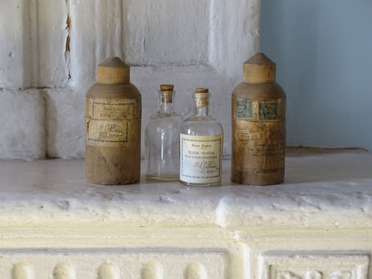 French antique glass vials in wooden cases curio