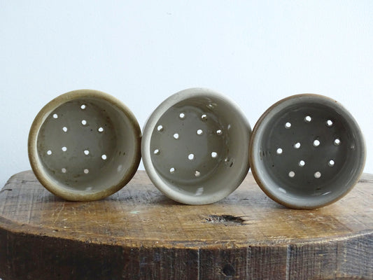 Trio of French antique pottery faisselles for making cheese, French antique kitchen decor