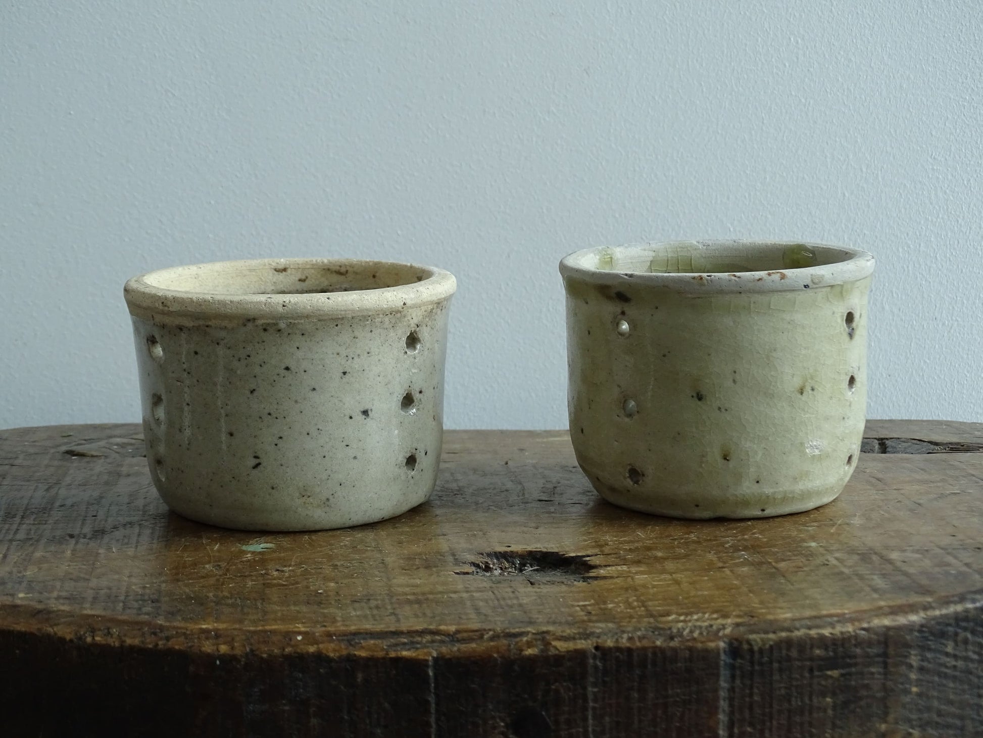 Two Antique French Faisselle Cheese Strainers