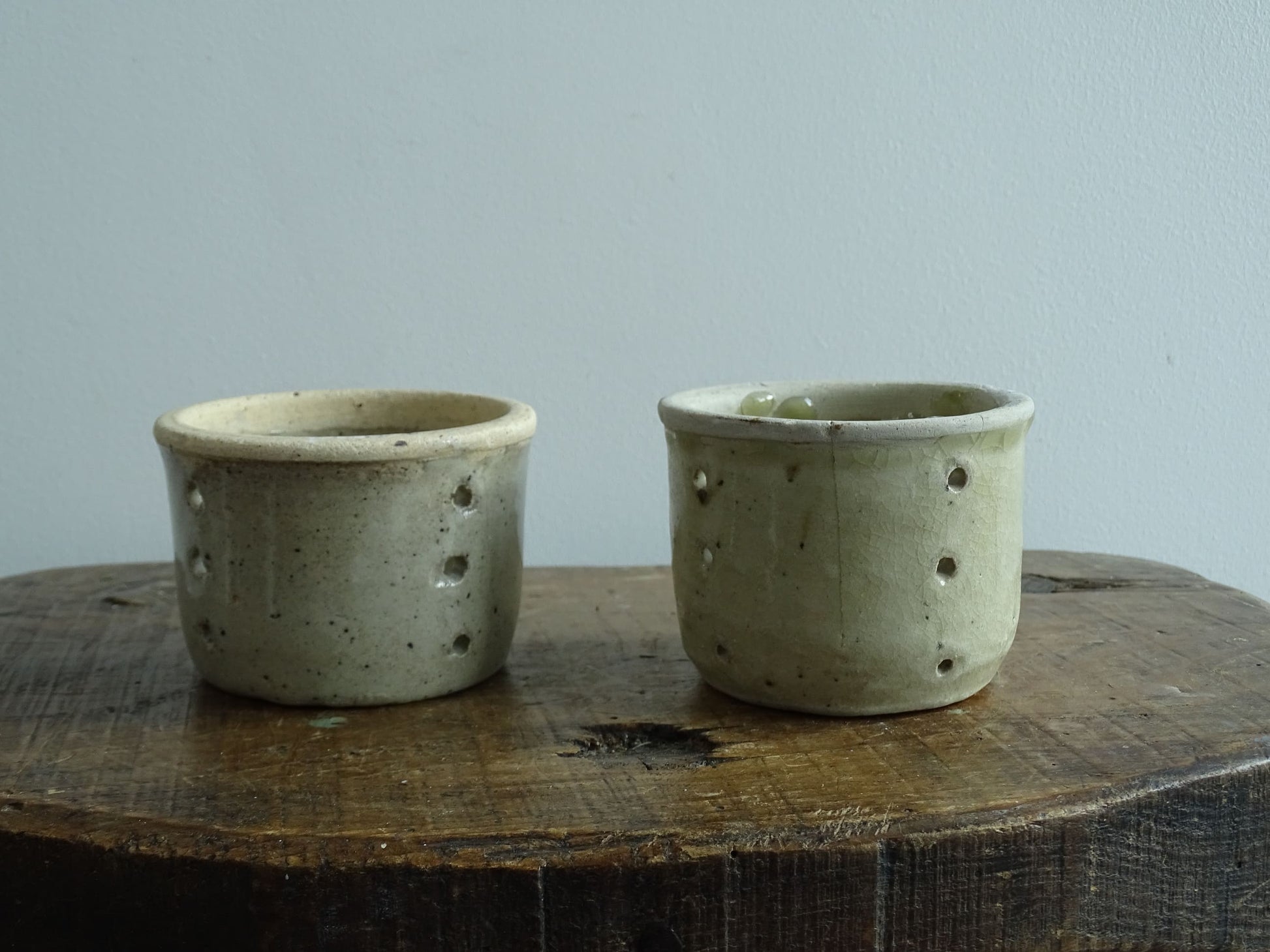 Two Antique French Faisselle Cheese Strainers