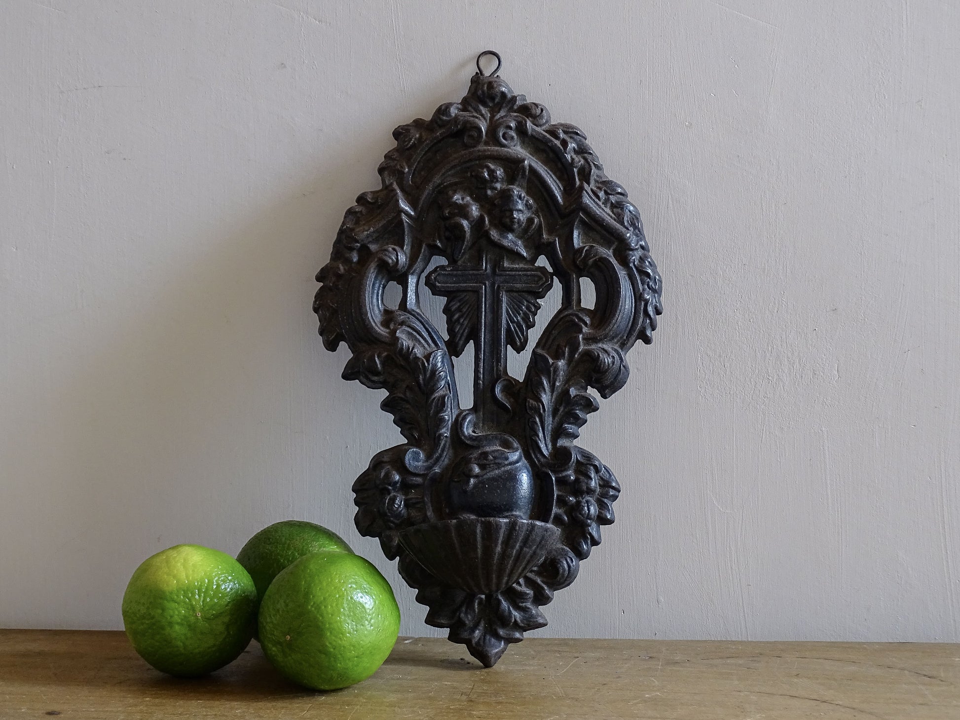 French antique cast metal wall font or benitier 