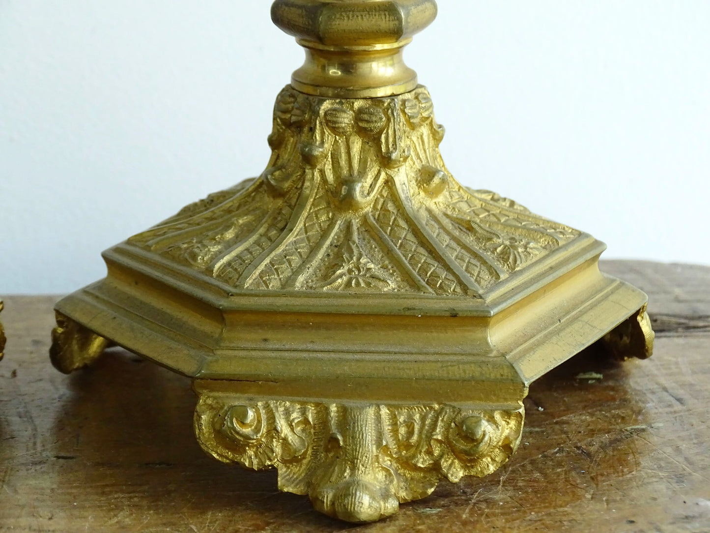 Antique French Ormolu Candlesticks from the 19th century, these antique candlesticks add a touch of French decor to your home. 