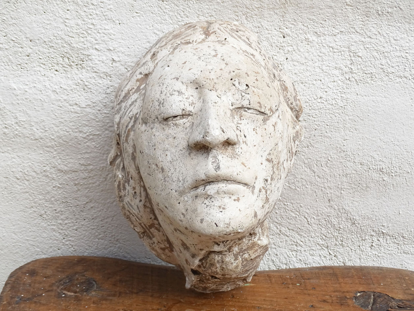 French antique plaster head sculpture. Classical style plaster sculpture, signed.