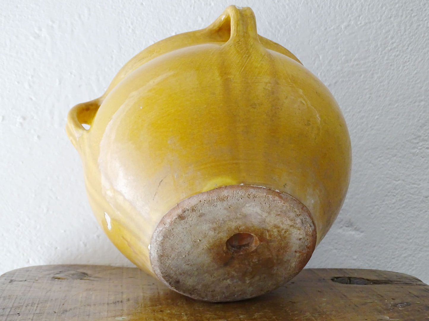 French antique terracotta planter or jardiniere with yellow glaze