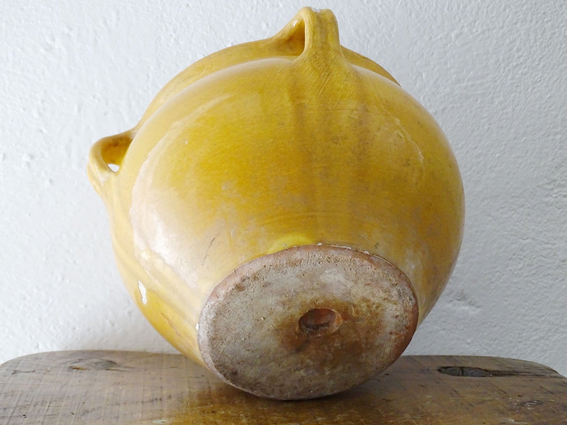 French antique terracotta planter or jardiniere with yellow glaze