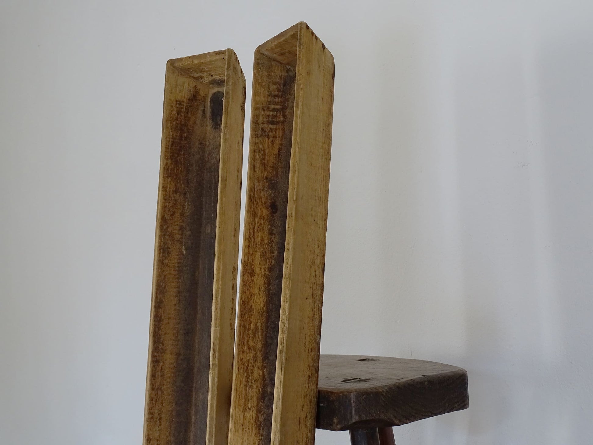 Pair of antique French baguette boxes. Rustic antique wooden bread boxes with patina for a French farmhouse interior. Pair of Antique Wooden Baguette Proving Boxes