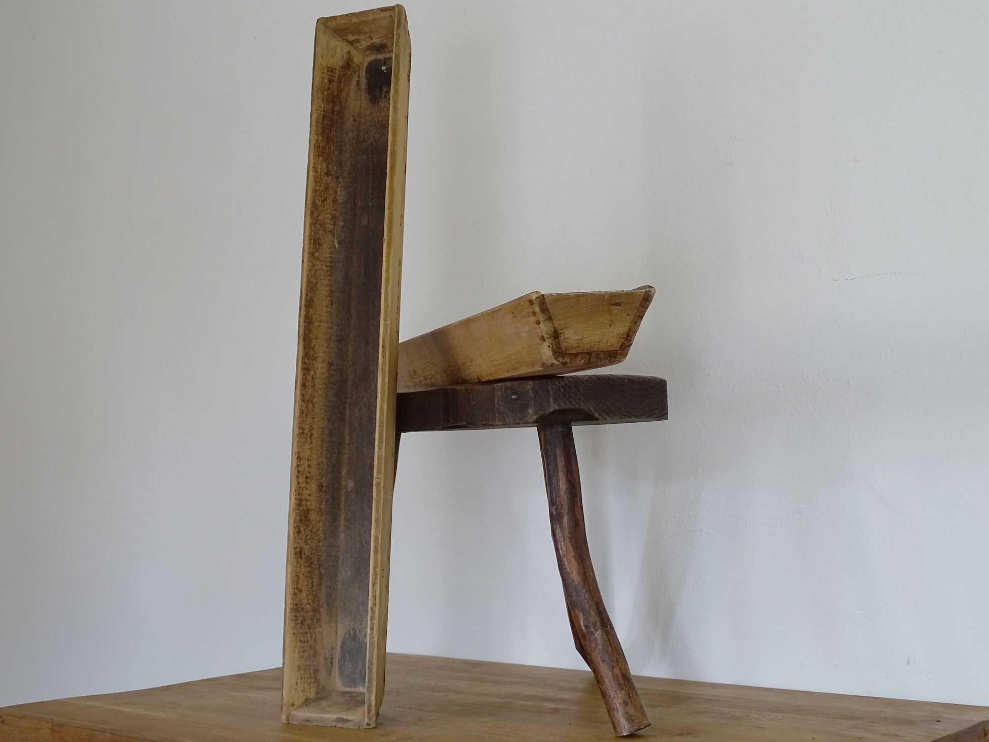 Pair of antique French baguette boxes. Rustic antique wooden bread boxes with patina for a French farmhouse interior. Pair of Antique Wooden Baguette Proving Boxes