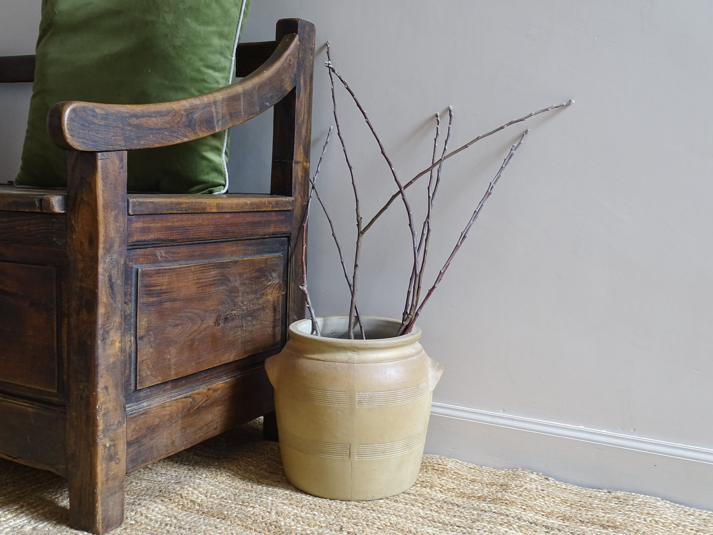 Large French Antique Stoneware Jar with a Brown Glaze 12.6"