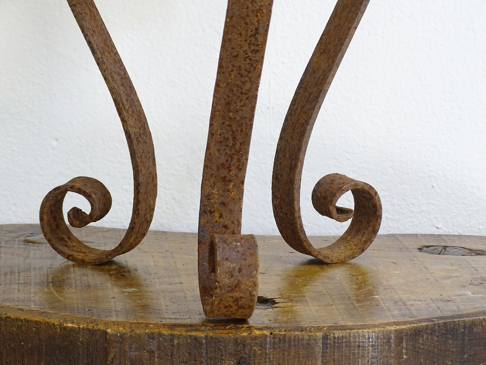 Vintage Spanish Metal Plant Stand with Leaves, Cylindrical Planter with Crown and Tripod Stand.