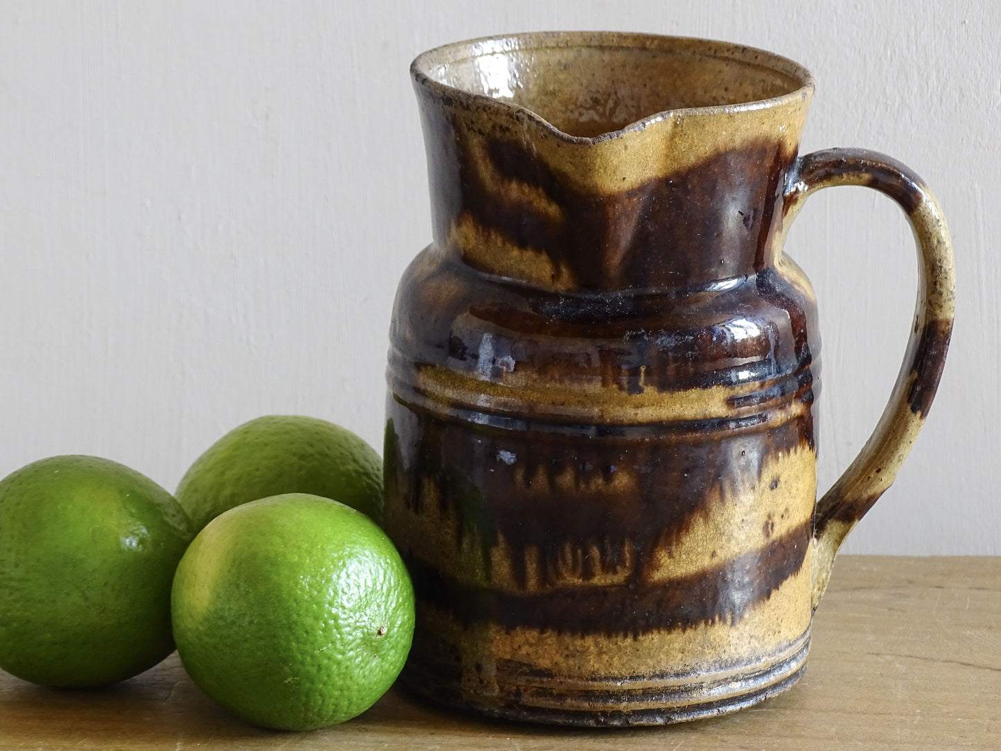 French antique ceramic jug with brown glaze