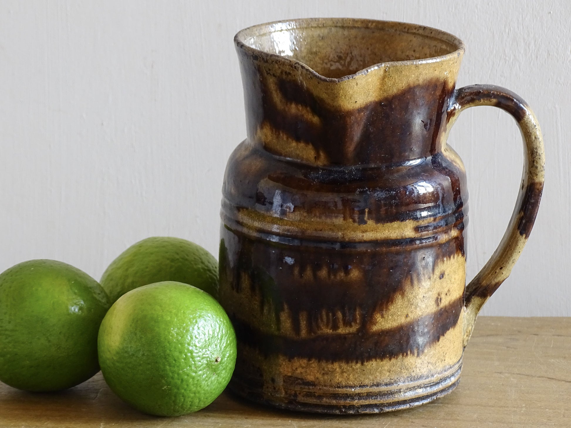 French antique ceramic jug with brown glaze