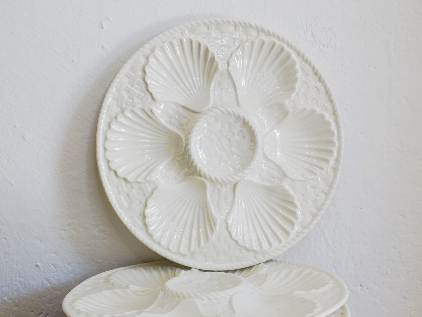 French vintage white oyster plates by Longchamp