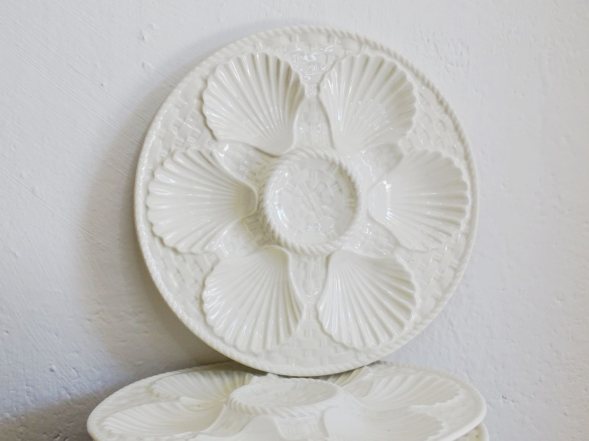 French vintage white oyster plates by Longchamp