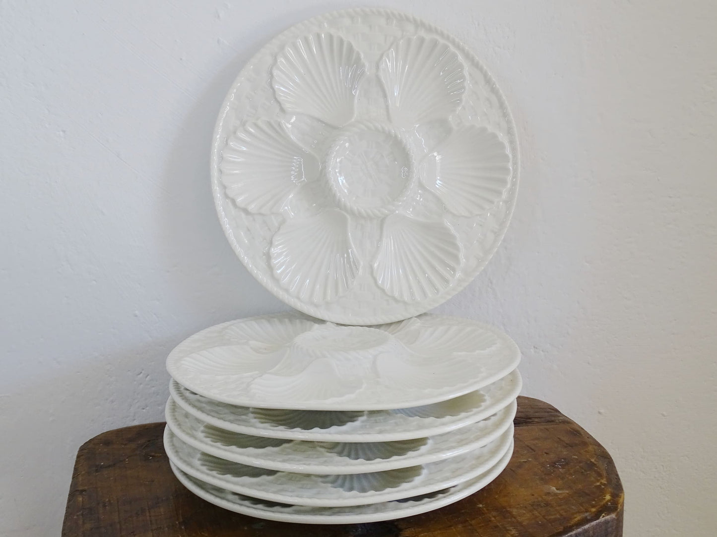 French vintage white oyster plates by Longchamp