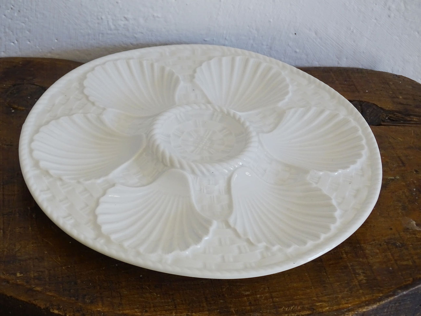 French vintage white oyster plates by Longchamp