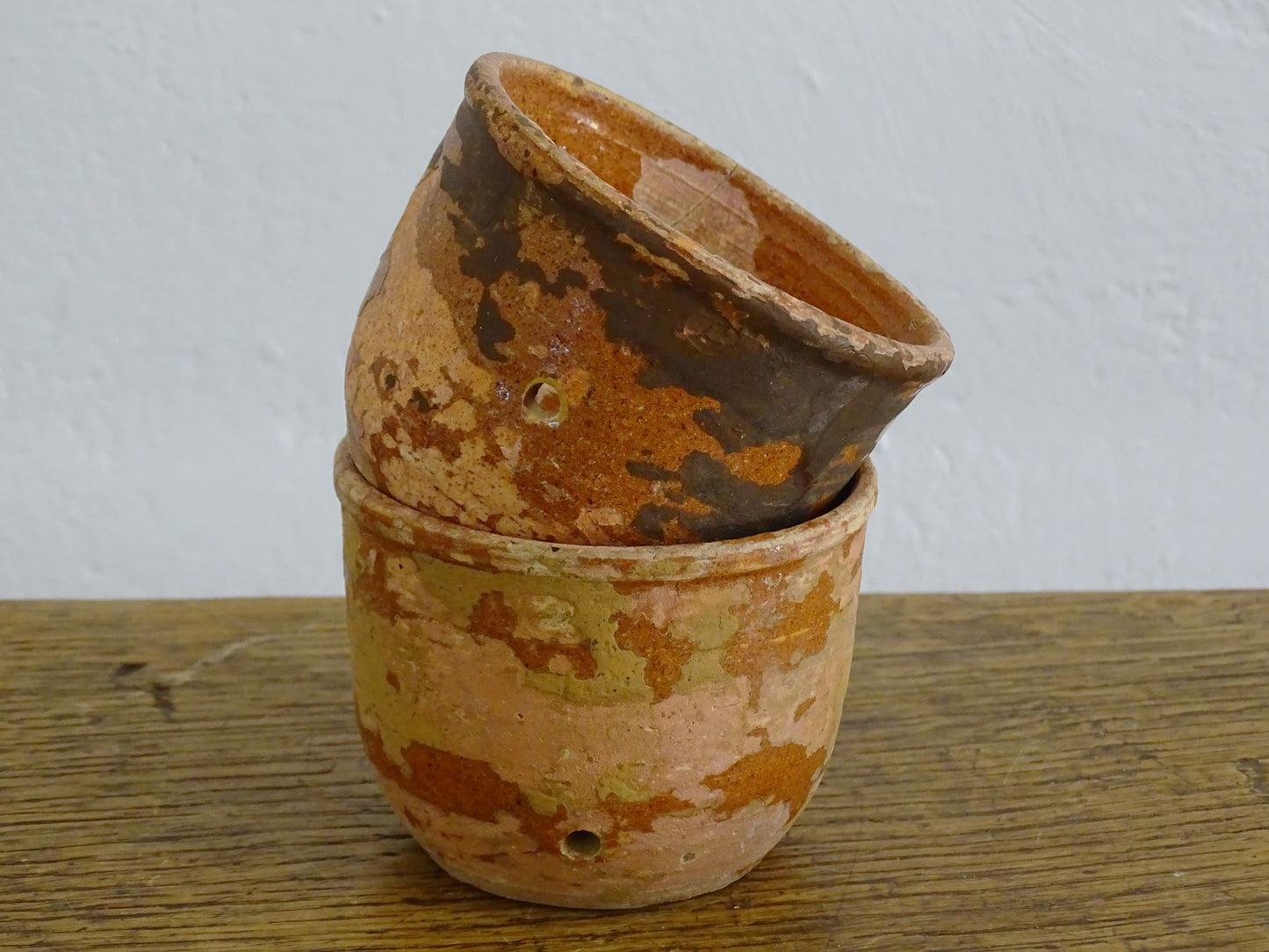 Two French Antique Terracotta Faisselles or Cheese Strainers