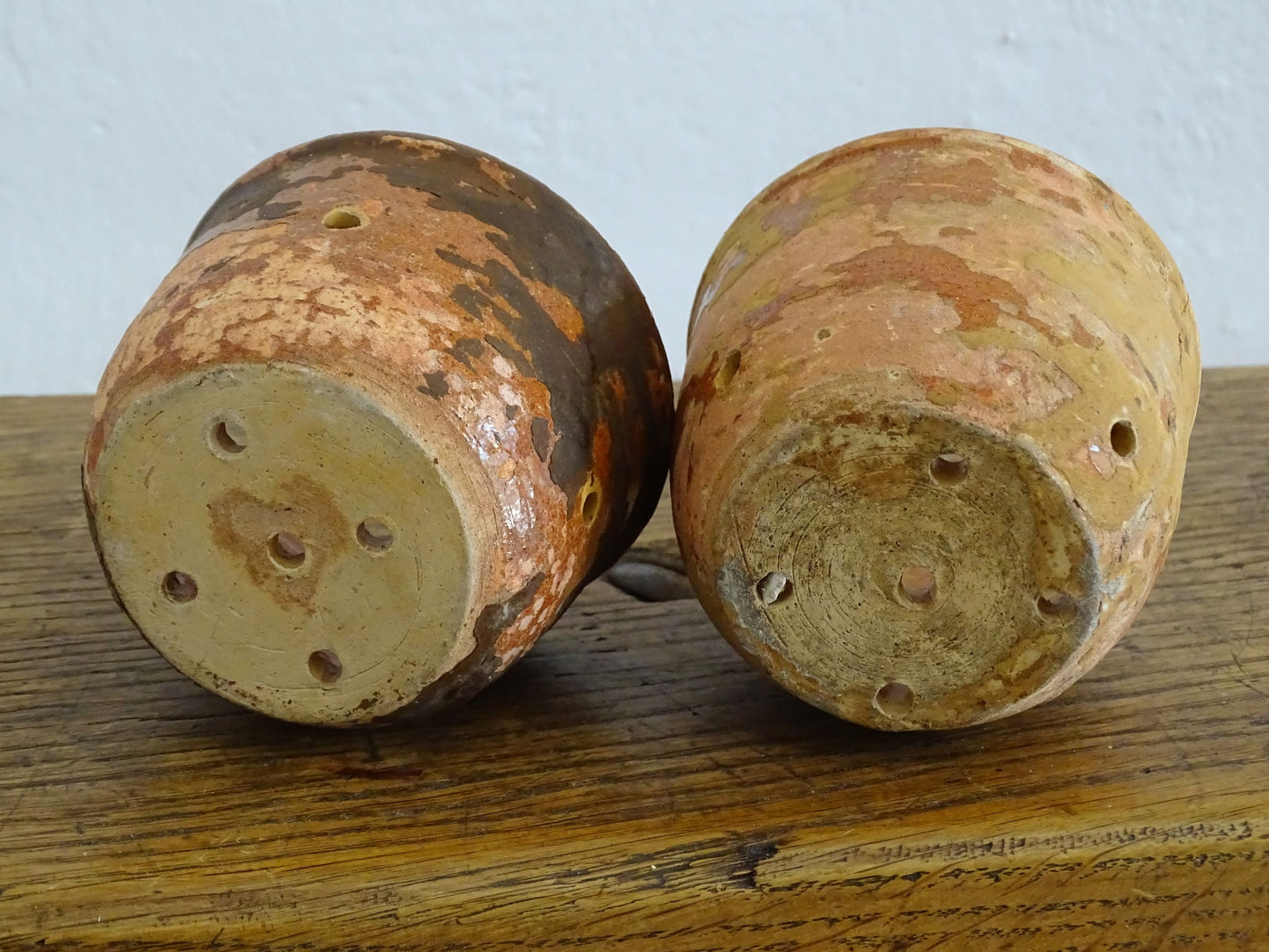 Two French Antique Terracotta Faisselles or Cheese Strainers