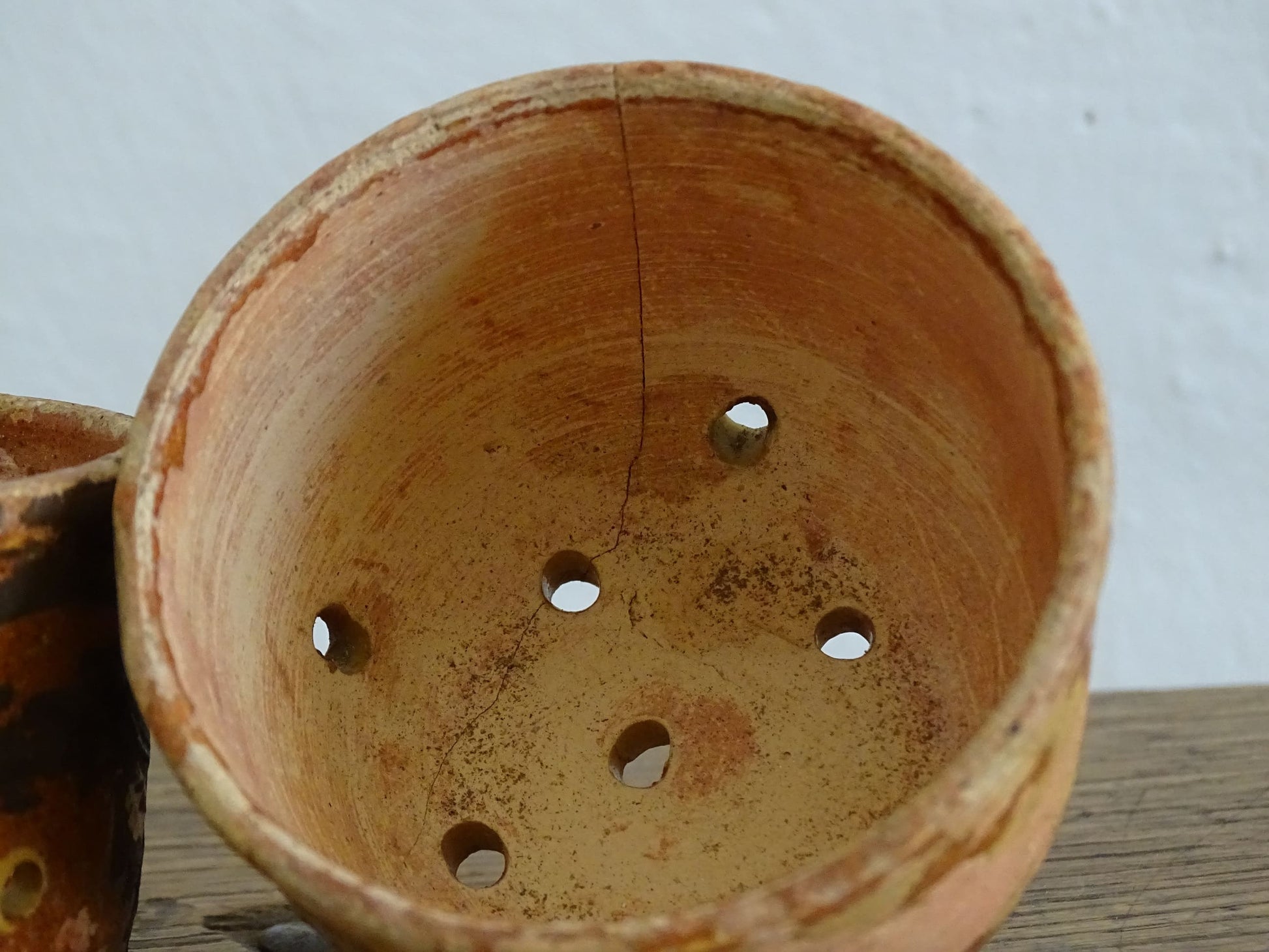 French antique terracotta faisselles or cheese strainers