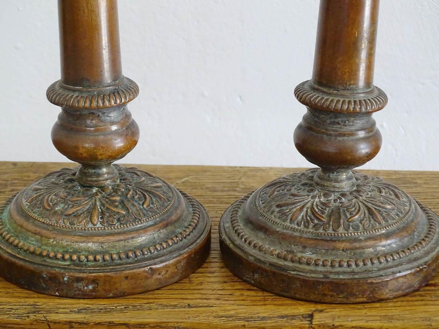 Ornate French antique copper candlesticks or candle holders